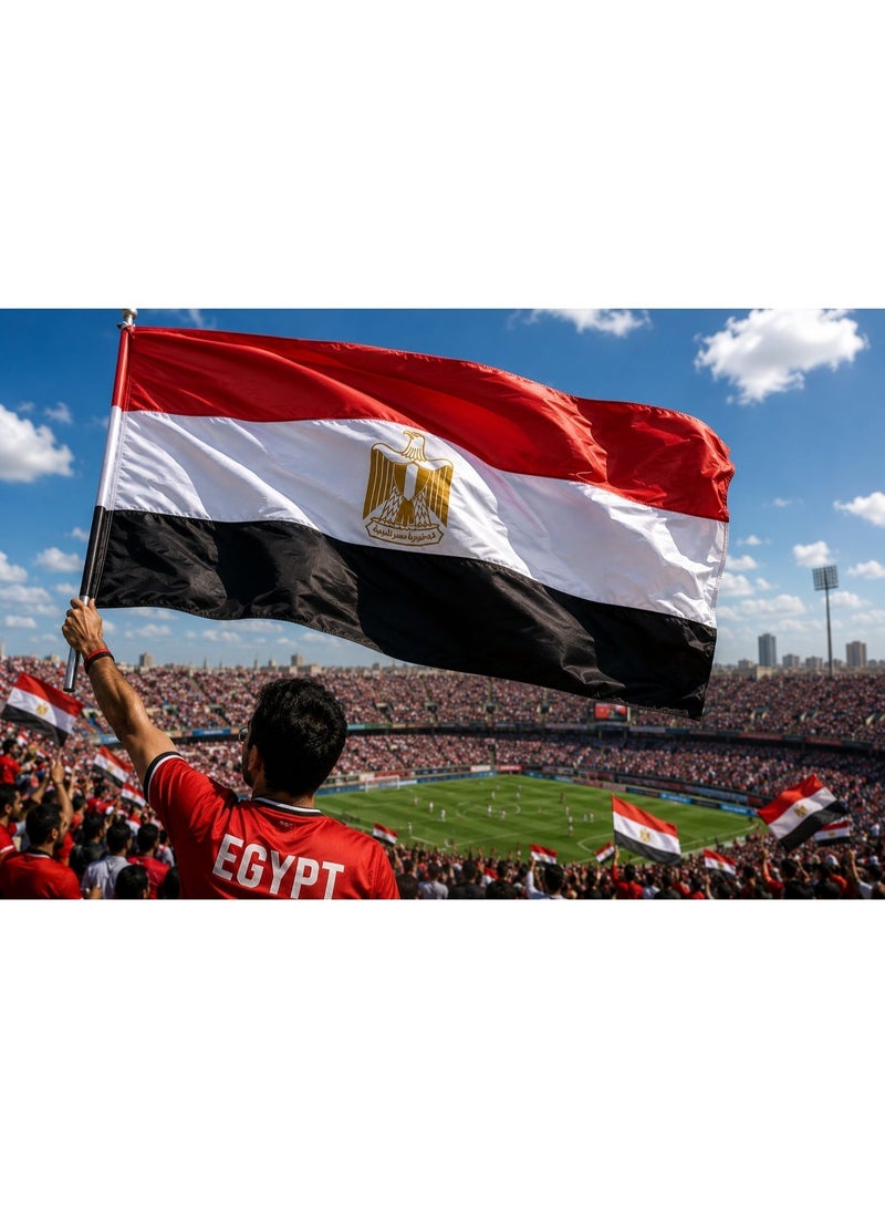موان علم مصر مطبوع وجهين فاخر مقاس 90 × 150 سم مع سارية - بوليستر عالي الجودة - أعلام دول للتشجيع والفعاليات - Image 2