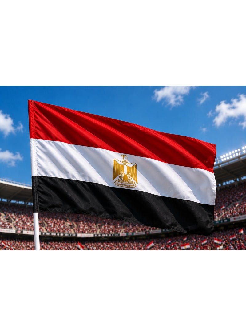 موان علم مصر مطبوع وجهين فاخر مقاس 90 × 150 سم مع سارية - بوليستر عالي الجودة - أعلام دول للتشجيع والفعاليات - Image 1