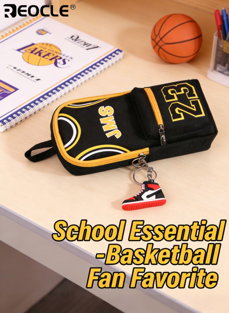REOCLE Kids' Pencil Case Sports-Themed Pencil Pouch Vertical Pencil Case with Themed Embellishments & Functional Storage Stylish Organized Accessory for Daily Stationery & Small Items - Image 1