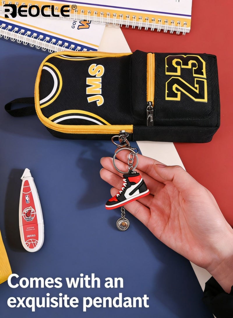 REOCLE Kids' Pencil Case Sports-Themed Pencil Pouch Vertical Pencil Case with Themed Embellishments & Functional Storage Stylish Organized Accessory for Daily Stationery & Small Items - Image 5