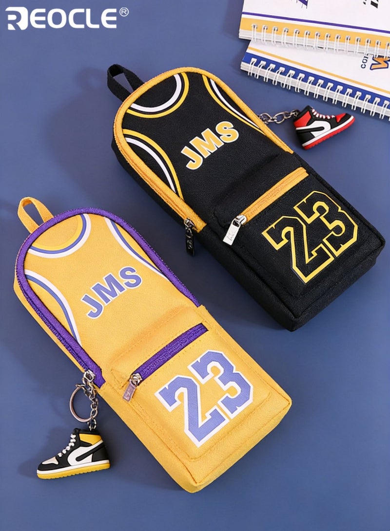 REOCLE Kids' Pencil Case Sports-Themed Pencil Pouch Vertical Pencil Case with Themed Embellishments & Functional Storage Stylish Organized Accessory for Daily Stationery & Small Items - Image 3