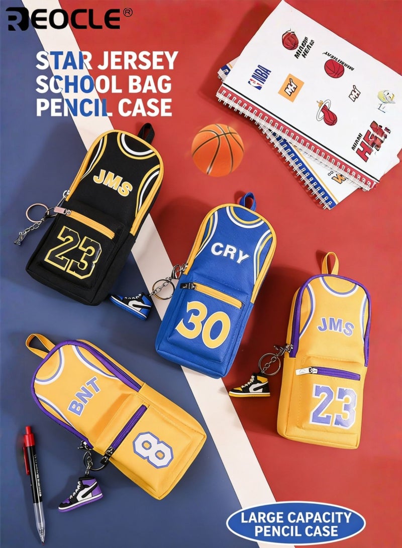REOCLE Kids' Pencil Case Sports-Themed Pencil Pouch Vertical Pencil Case with Themed Embellishments & Functional Storage Stylish Organized Accessory for Daily Stationery & Small Items - Image 2