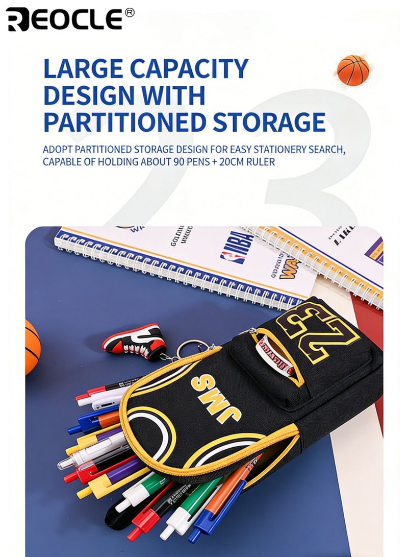 REOCLE Kids' Pencil Case Sports-Themed Pencil Pouch Vertical Pencil Case with Themed Embellishments & Functional Storage Stylish Organized Accessory for Daily Stationery & Small Items - Image 4