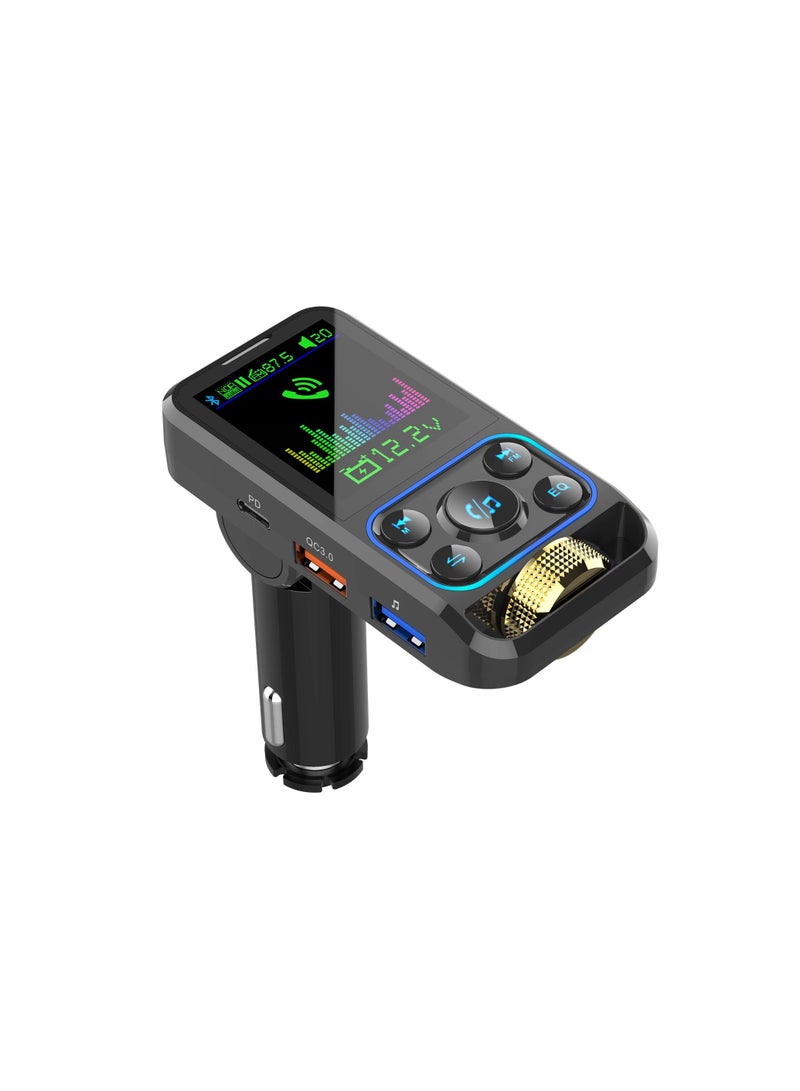 SOLARAE Bluetooth Car Adapter Bluetooth 5.3 FM Transmitter for HD Lossless Sound Quality EQ Sound QC3.0 PD3.0 Fast Charge FM Microphone Bluetooth 5.3 Car Adapter - Image 1