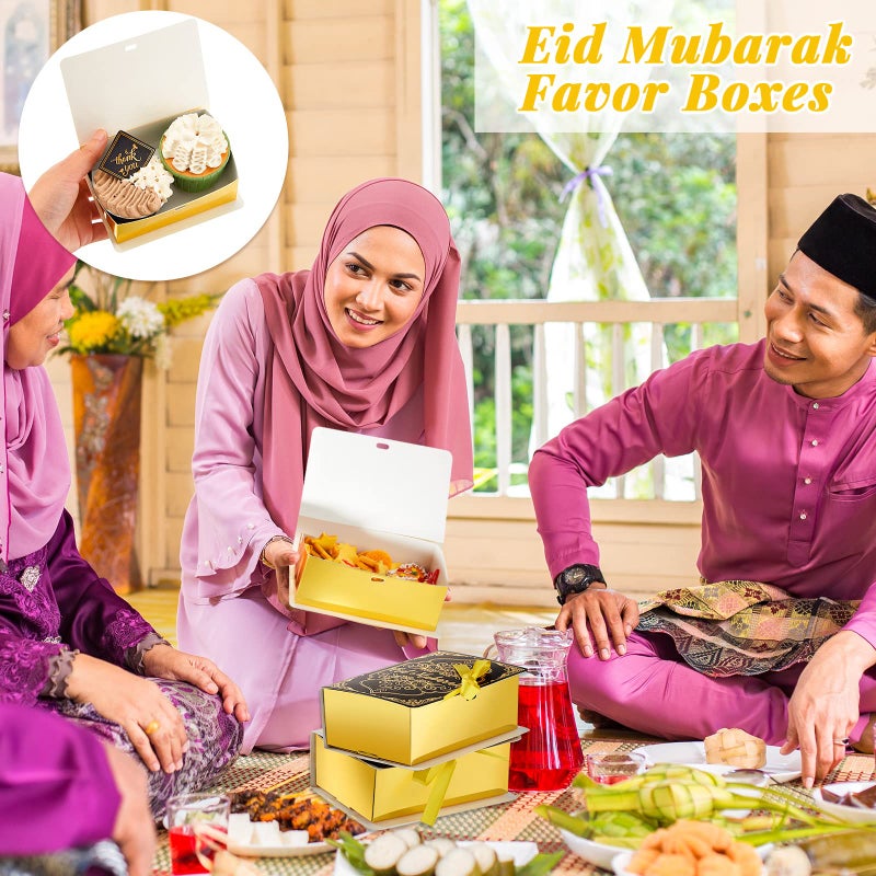 Nezyo 12 Pcs Ramadan Eid Mubarak Favor Boxes, Party Favors, Square Candy Treat with Golden Ribbon for Decoration Supplies Snack Sugar Chocolate Goodie Toy, 2 Styles - Image 4