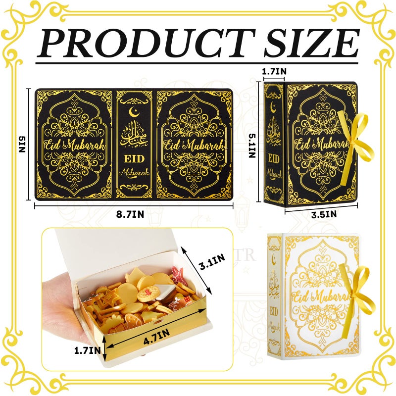 Nezyo 12 Pcs Ramadan Eid Mubarak Favor Boxes, Party Favors, Square Candy Treat with Golden Ribbon for Decoration Supplies Snack Sugar Chocolate Goodie Toy, 2 Styles - Image 2
