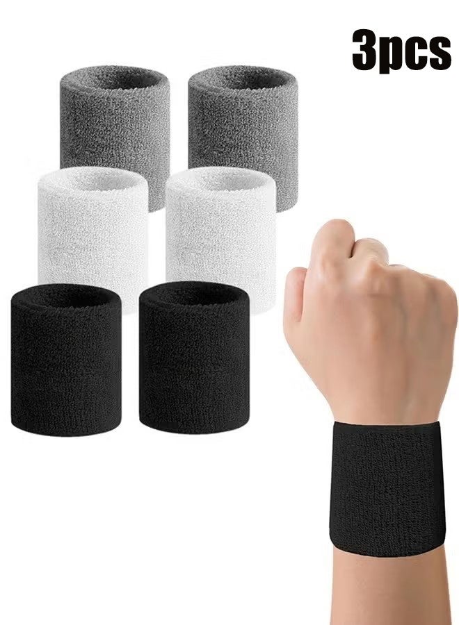 YJ 3 pairs of sports wrists,Wrist Sweatbands Tennis Wrist Bands Absorbent Sweat Band for Men and Women, Breathable Cotton Sweatbands for Working Out, Football, Basketball, Running Athletic Sports - Image 1