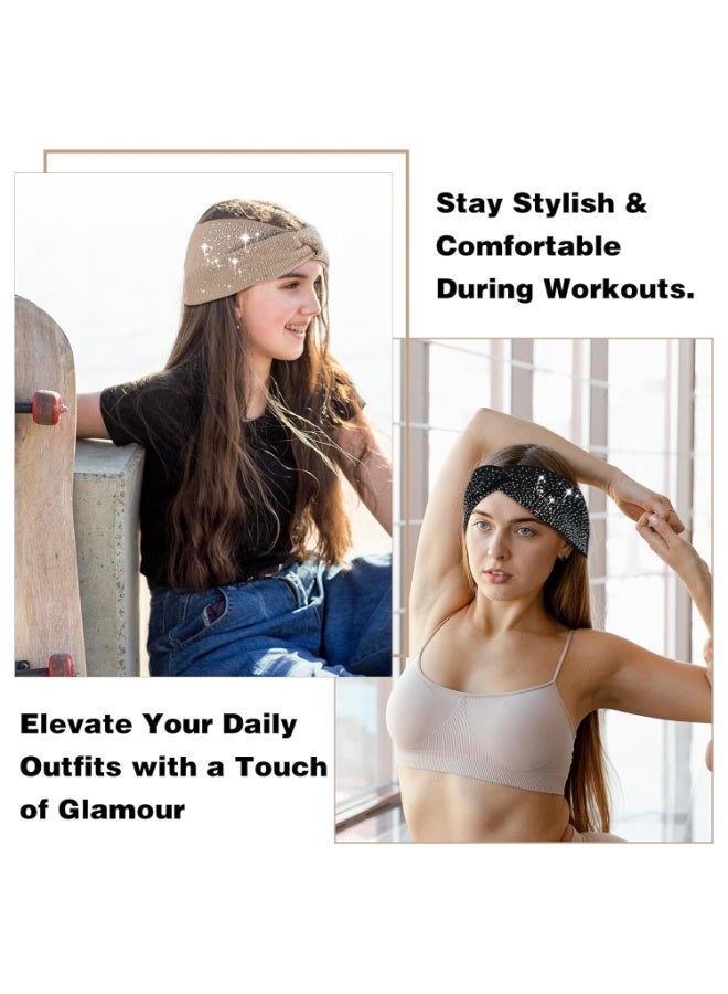 3 قطع من عصابات الرأس البراقة والمزينة بالكريستال والجواهر، قابلة للتمدد، مناسبة للارتداء اليومي، عصابات رأس أنيقة للنساء والفتيات - Image 3