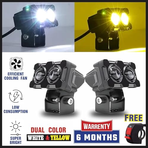 MIKANIX LED Fog Light Lens Projector With HD Lens Super Bright Dual Color White | Yellow With High & Low Beam For All Motorbike, Scooty & ATVs - Image 3