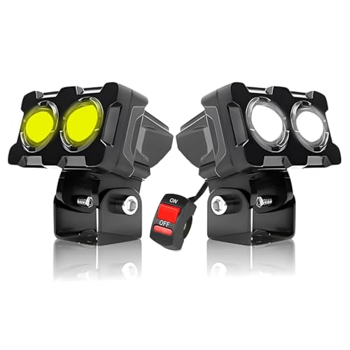 MIKANIX LED Fog Light Lens Projector With HD Lens Super Bright Dual Color White | Yellow With High & Low Beam For All Motorbike, Scooty & ATVs - Image 1