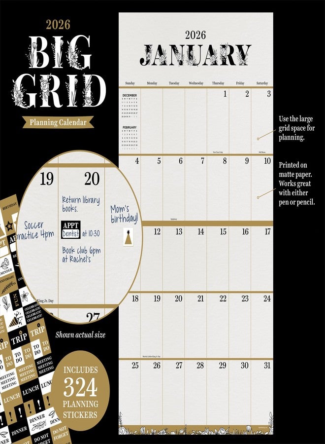 TF Publishing 2026 Big Grid-Floral Wall Calendar - Image 4