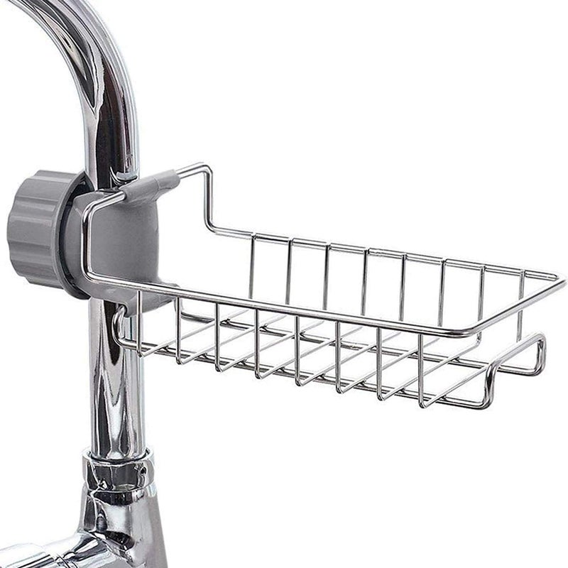 Vakra Adjustable Stainless Steel Sink Caddy | Over Faucet Hanging Shelf Organizer for Kitchen & Bathroom | Holds Sponge, Soap, Scrubber - Rust-Resistant Storage Rack - Image 1
