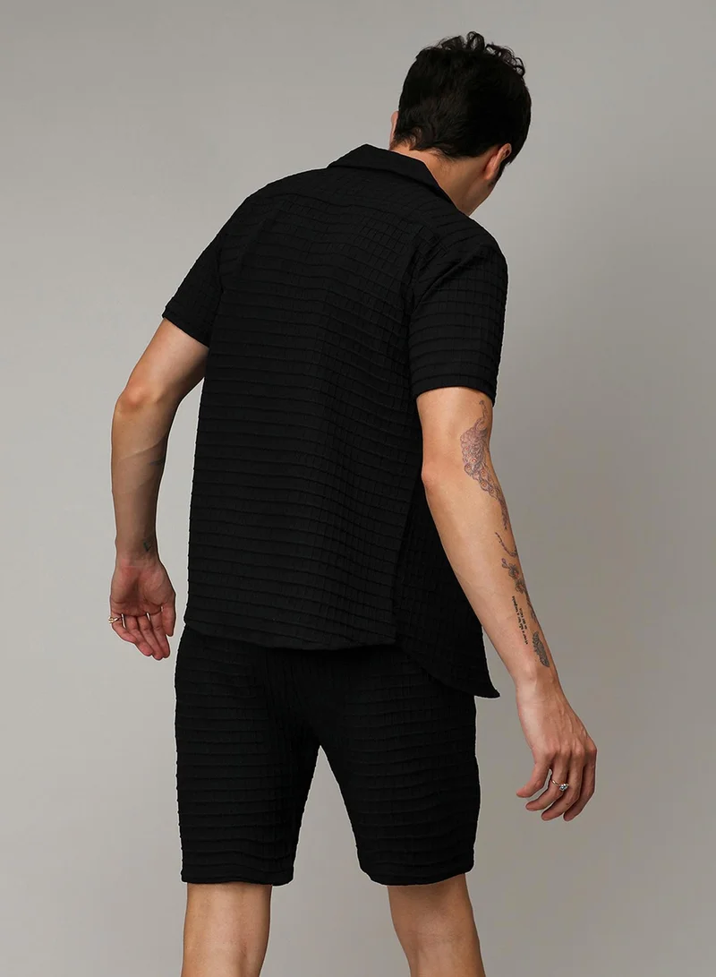Campus Sutra Men's Canvas Onyx Black Waffle-Textured Co-Ord Set