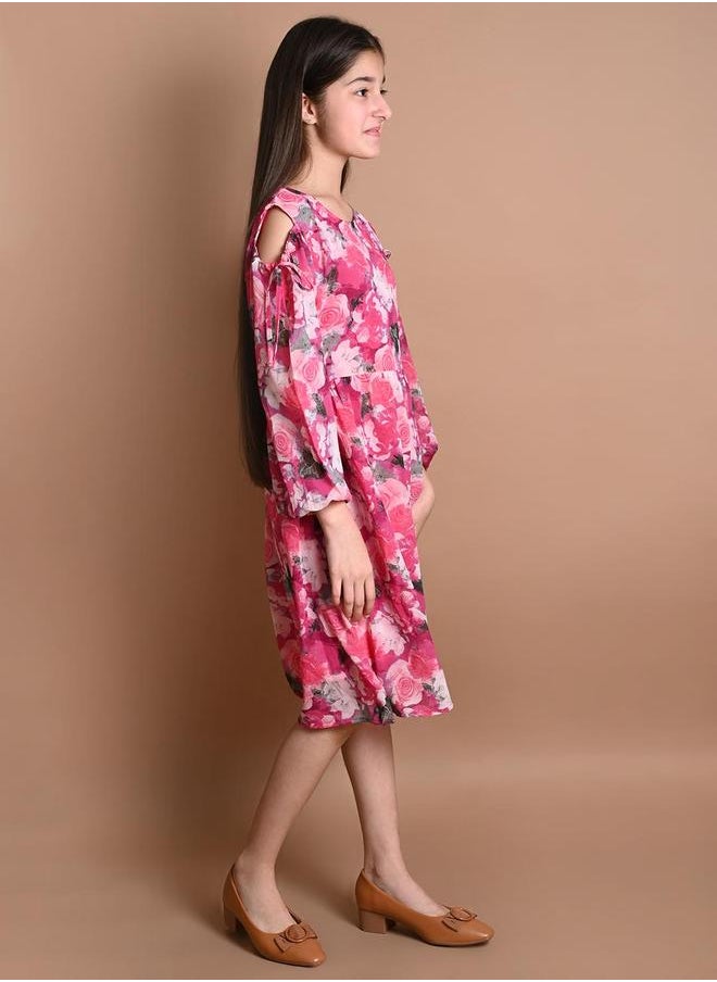 LILPICKS Pink Dresses Straight Fit made from Cotton featuring Self Design design and Round Neck neckline - Perfect for Festive!  - Image 5
