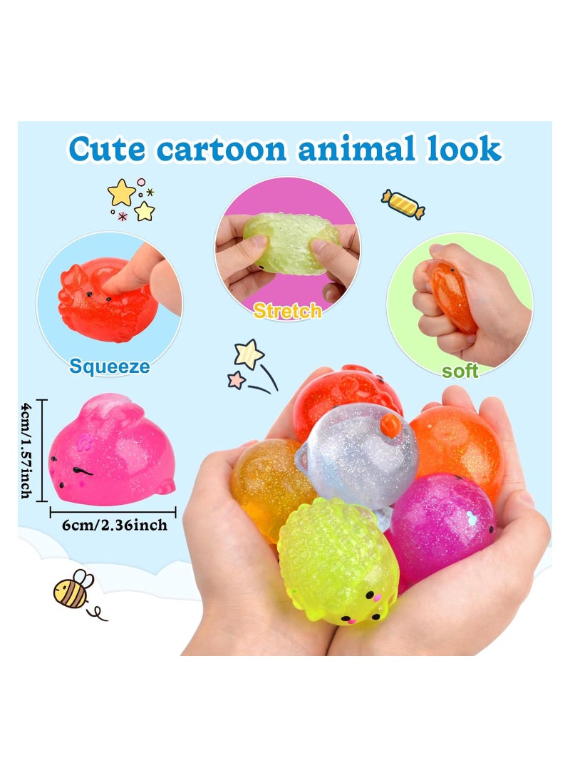 SYOSI Mochi Squishy Toys, 10pcs Animal Glitter Squishies Toys, Soft Fidget Toys, Stress Squeeze Toys, Kawaii Stress Relief Toys, Party Favors Bags Fillers for Kids and Adults, Kids Easter Egg Fillers - Image 3