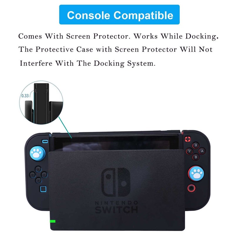 COMCOOL Dockable Case for Nintendo Switch 3 in 1 Protective Cover Case for Nintendo Switch and Joy-Con Controller with Screen Protector and Thumb grips - Black - Image 3
