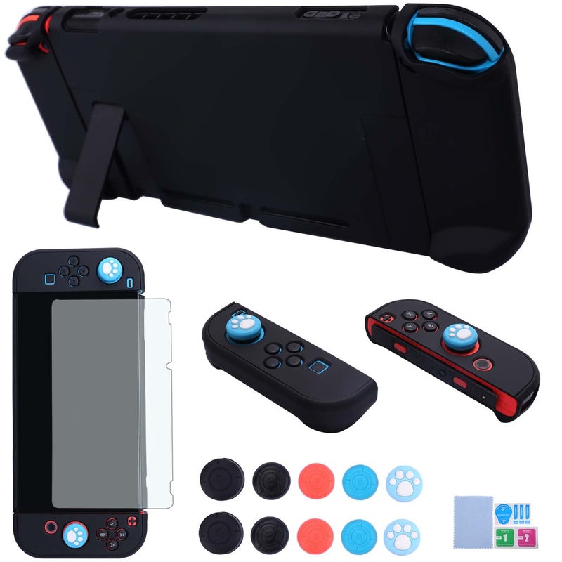 COMCOOL Dockable Case for Nintendo Switch 3 in 1 Protective Cover Case for Nintendo Switch and Joy-Con Controller with Screen Protector and Thumb grips - Black - Image 1