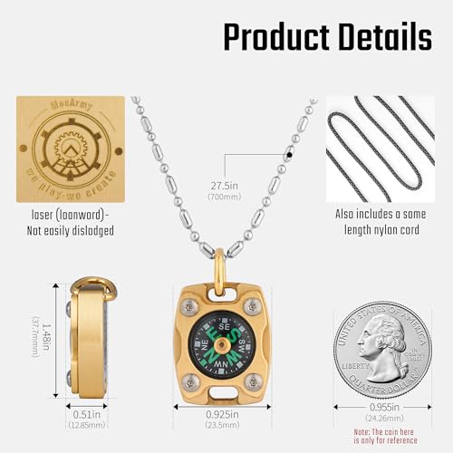 MecArmy CMP2 Brass Mini Compass, Pocket Compass Hiking Survival, Small IPX5 Waterproof, Glow-in-The-Dark, Compact, Necklace Pendant, Keychain & Lanyard Mount, Ideal Gift for Outdoor Enthusiasts - Image 3