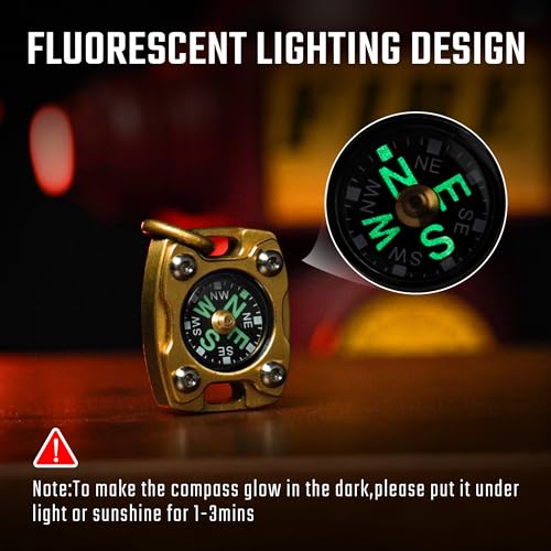 MecArmy CMP2 Brass Mini Compass, Pocket Compass Hiking Survival, Small IPX5 Waterproof, Glow-in-The-Dark, Compact, Necklace Pendant, Keychain & Lanyard Mount, Ideal Gift for Outdoor Enthusiasts - Image 2
