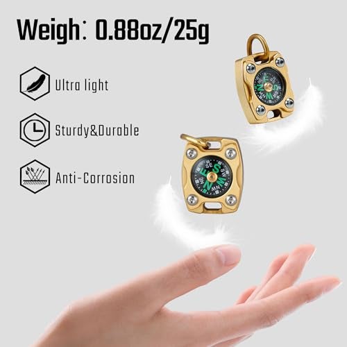 MecArmy CMP2 Brass Mini Compass, Pocket Compass Hiking Survival, Small IPX5 Waterproof, Glow-in-The-Dark, Compact, Necklace Pendant, Keychain & Lanyard Mount, Ideal Gift for Outdoor Enthusiasts - Image 4
