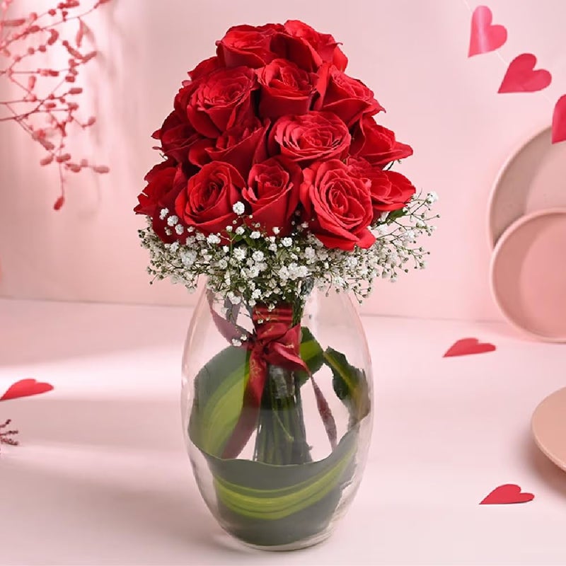 FlowerAura Love Combo Includes Fresh Live 20 Red Roses Flowers Bouquet In Glass Vase With Cute Teddy For Valentines Day Gift Birthday Gift Anniversary Gift Mothers Day Gift Same Day Delivery - Image 2