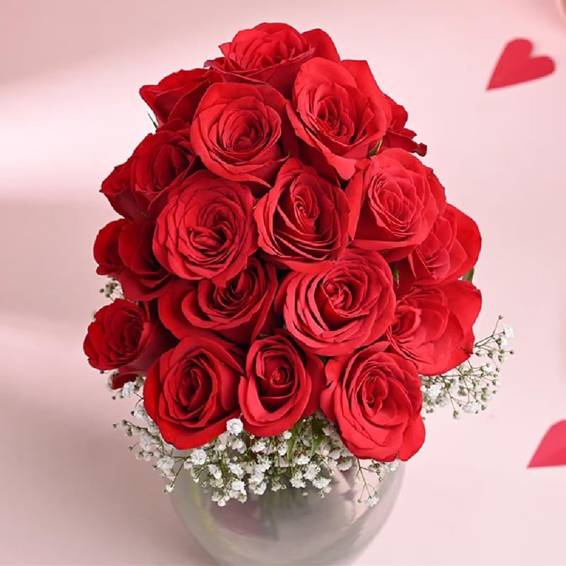 FlowerAura Love Combo Includes Fresh Live 20 Red Roses Flowers Bouquet In Glass Vase With Cute Teddy For Valentines Day Gift Birthday Gift Anniversary Gift Mothers Day Gift Same Day Delivery - Image 3