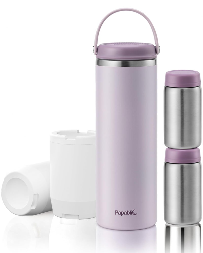 Papablic 360Â° CapsuleChill Breastmilk Cooler for 36H Safe Storage, Stress-Free Portable Breast Milk Chiller for Working Mom, 20oz Travel Cooler with 2pcs Stainless Steel Baby Bottles, Lilac Purple - Image 1