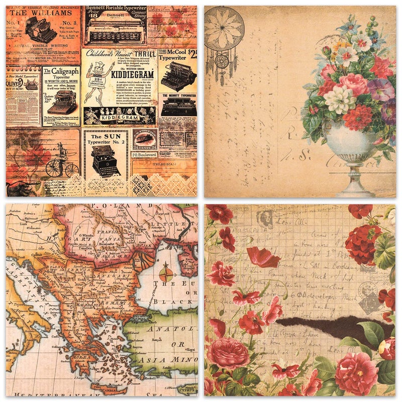 BLEDS Scrapbook Paper, 24 Sheets Vintage Rose Scrapbooking Paper 6x6 With 12 Different Designs Scrapbooking Supplies Single-Side Printing for Cardmaking Junk Journal Decorative Cardstock Background - Image 3