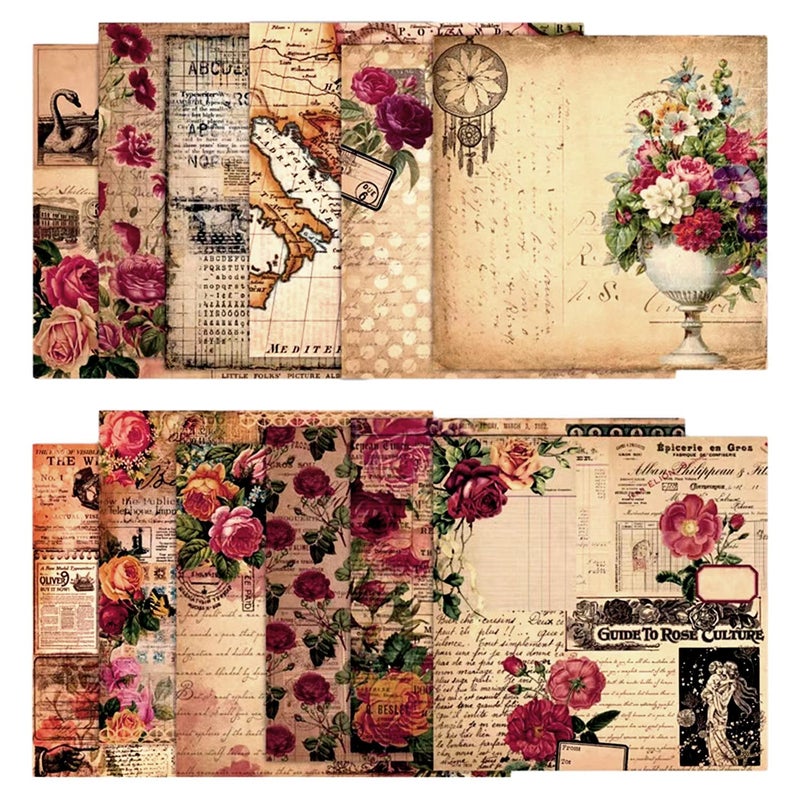 BLEDS Scrapbook Paper, 24 Sheets Vintage Rose Scrapbooking Paper 6x6 With 12 Different Designs Scrapbooking Supplies Single-Side Printing for Cardmaking Junk Journal Decorative Cardstock Background - Image 2