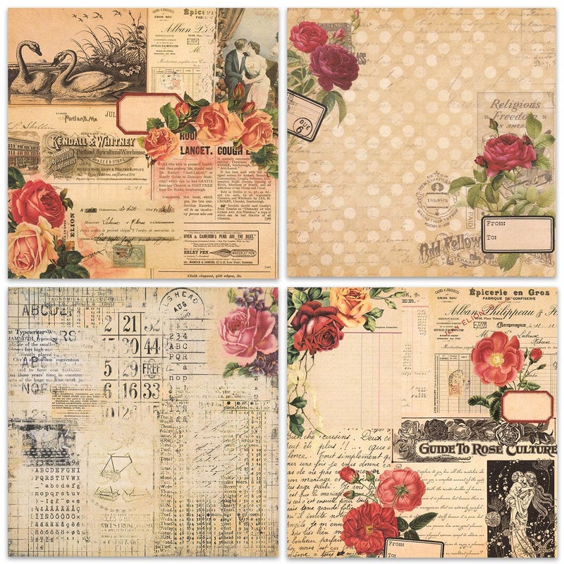 BLEDS Scrapbook Paper, 24 Sheets Vintage Rose Scrapbooking Paper 6x6 With 12 Different Designs Scrapbooking Supplies Single-Side Printing for Cardmaking Junk Journal Decorative Cardstock Background - Image 4