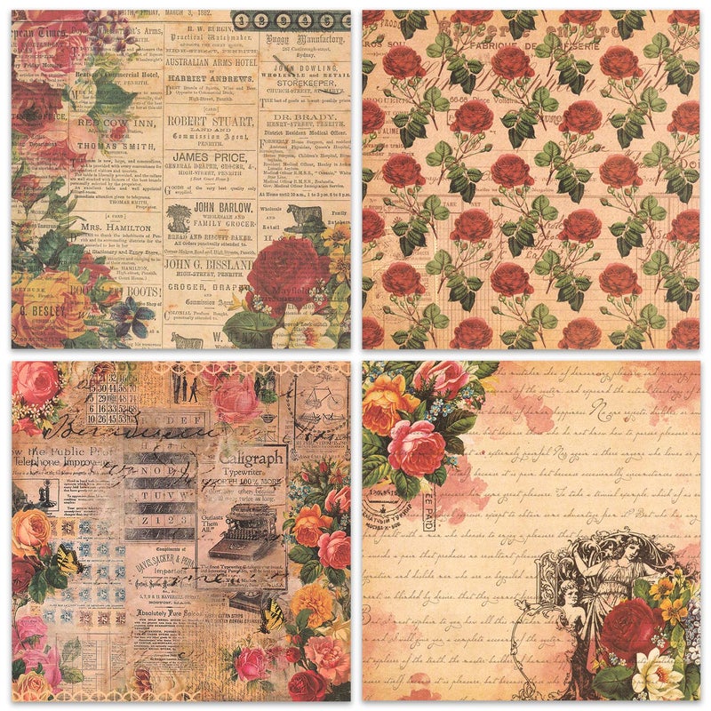 BLEDS Scrapbook Paper, 24 Sheets Vintage Rose Scrapbooking Paper 6x6 With 12 Different Designs Scrapbooking Supplies Single-Side Printing for Cardmaking Junk Journal Decorative Cardstock Background - Image 5