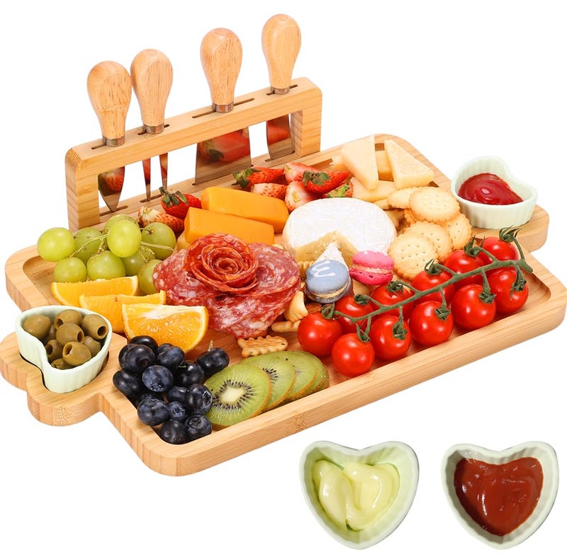 Hongsane Charcuterie BoardsBamboo Cheese Board with Magnetic Knives HolderHouse Warming Gifts New HomeWedding Gift for CoupleBirthday Gift for Women MomMeat Fruit Serving Tray Platter1 Piece - Image 2