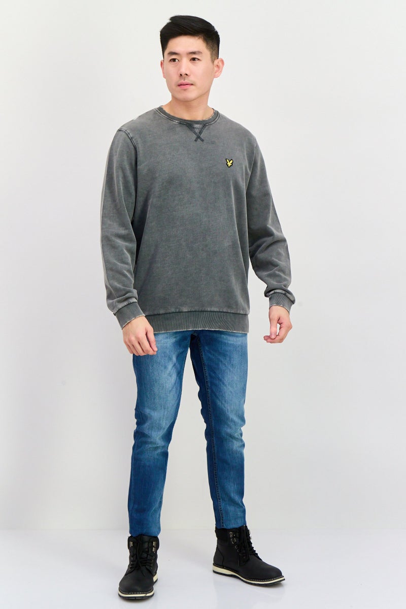 Lyle & Scott Men Crew Neck Washed Long Sleeve Sweatshirt, Grey - Image 4
