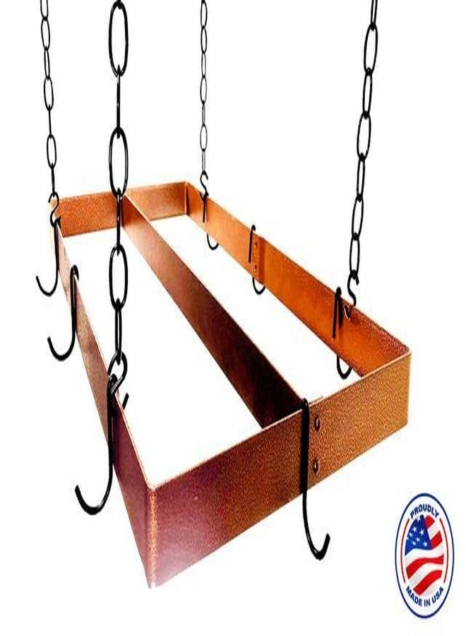 Rogar Hammered Copper Rectangular Pot Rack with Centerbar - Image 2