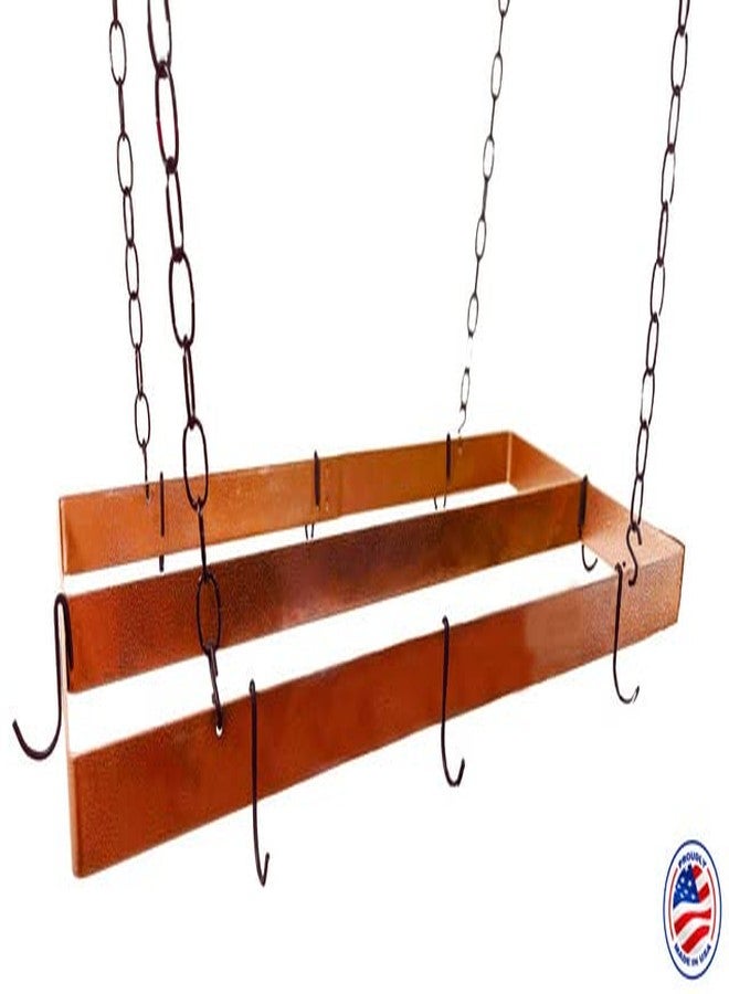 Rogar Hammered Copper Rectangular Pot Rack with Centerbar - Image 5