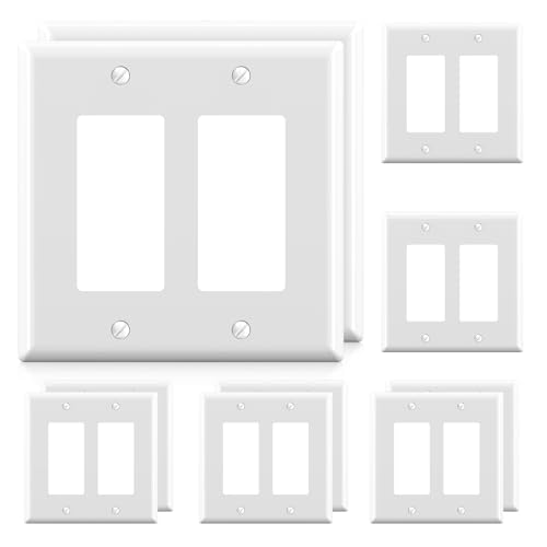 AIDA 2Gang Midsize Light Switch Cover Plate Decorative Wall Plates Outlet Covers Glossy White 10Pack Unbreakable Thermoplastic Switch Plates UL Listed 48 H x 494 L - Image 1