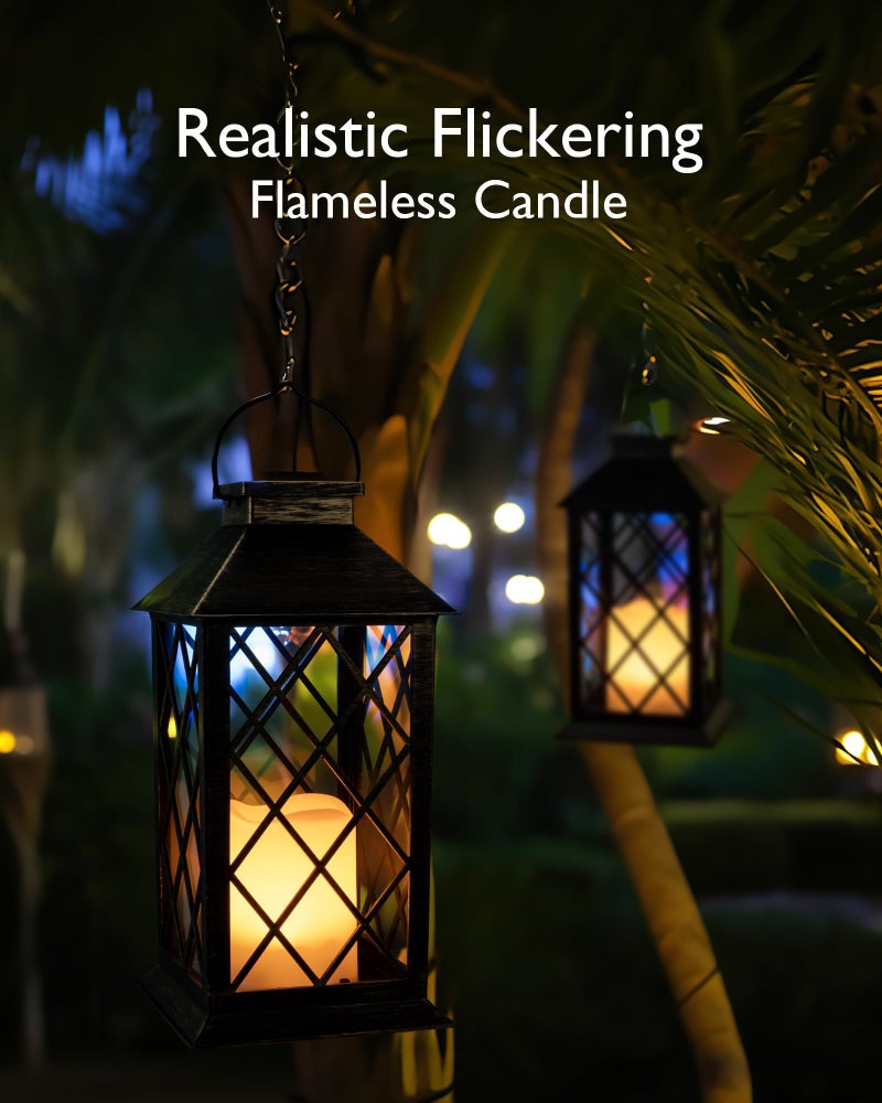 Homemory Solar Lanterns Outdoor Waterproof Hanging with Flickering Flameless Candles, 2 Pack Garden Outdoor Lantern Decorative for Patio Front Porch Backyard Balcony Cabin Outside (Bronze) - Image 5