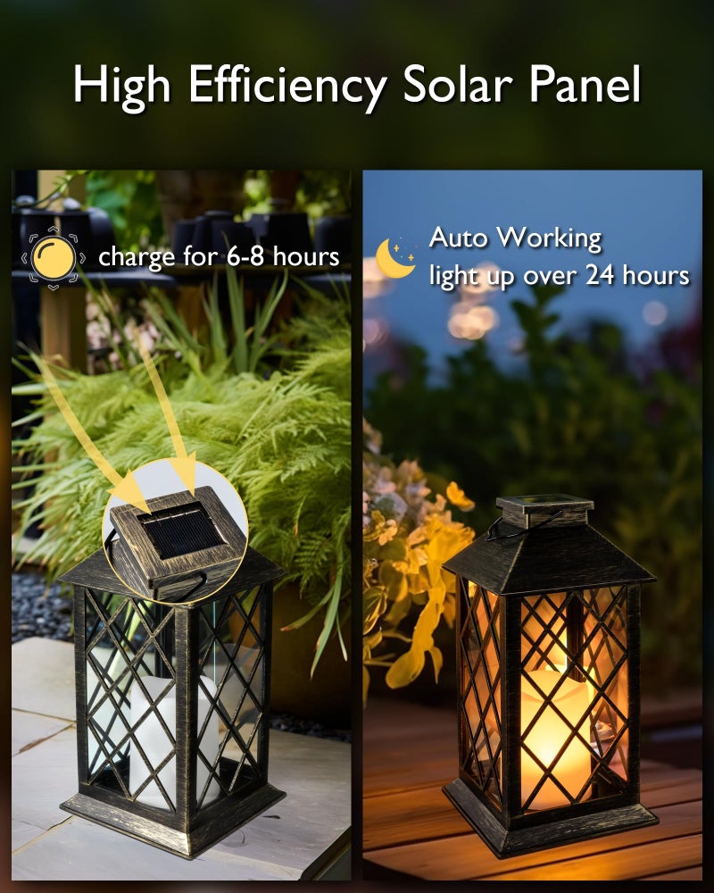 Homemory Solar Lanterns Outdoor Waterproof Hanging with Flickering Flameless Candles, 2 Pack Garden Outdoor Lantern Decorative for Patio Front Porch Backyard Balcony Cabin Outside (Bronze) - Image 3