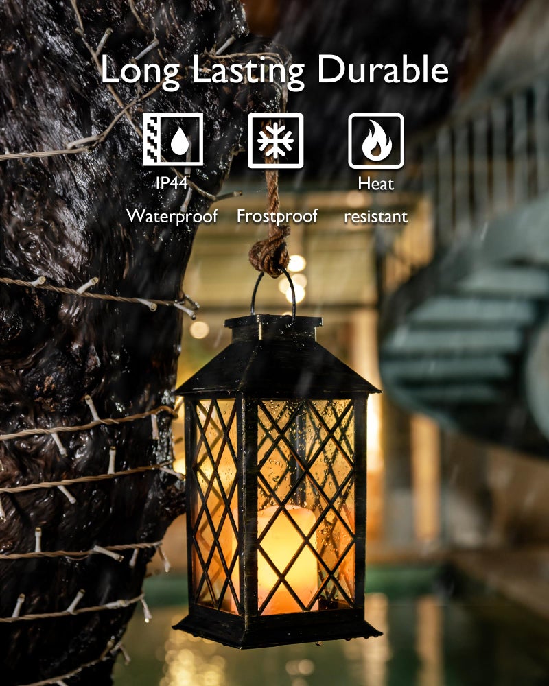 Homemory Solar Lanterns Outdoor Waterproof Hanging with Flickering Flameless Candles, 2 Pack Garden Outdoor Lantern Decorative for Patio Front Porch Backyard Balcony Cabin Outside (Bronze) - Image 2