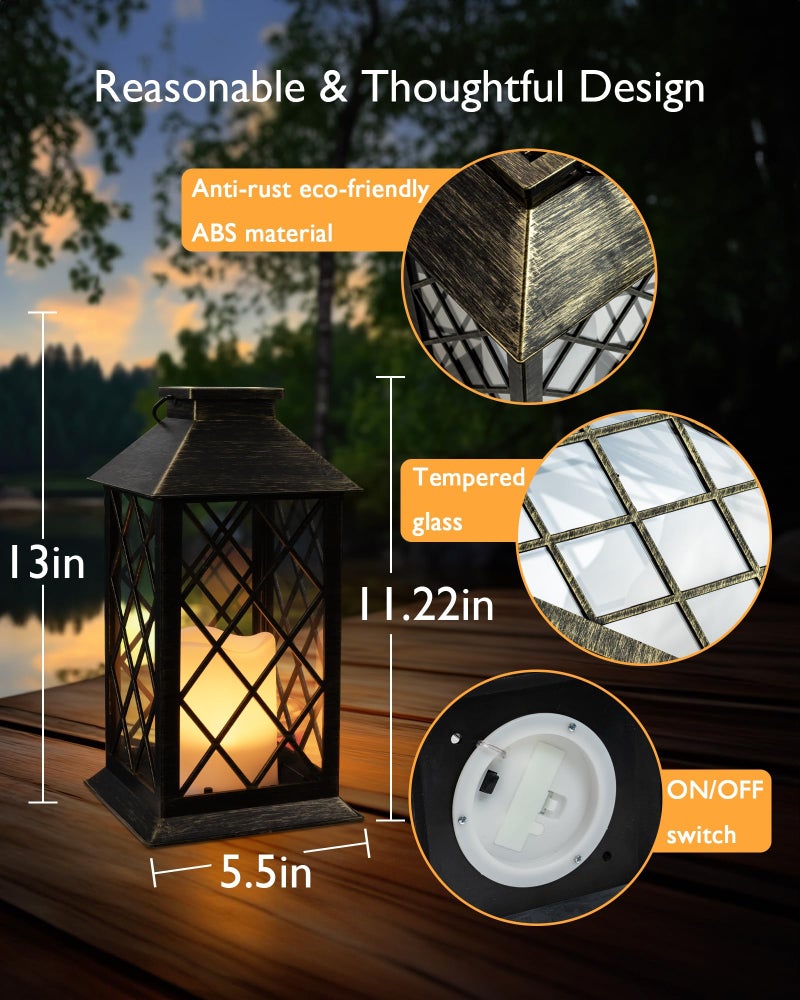 Homemory Solar Lanterns Outdoor Waterproof Hanging with Flickering Flameless Candles, 2 Pack Garden Outdoor Lantern Decorative for Patio Front Porch Backyard Balcony Cabin Outside (Bronze) - Image 4