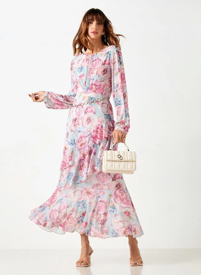 ايكونيك فستان بأكمام طويلة وطبعات زهرية من آيكونيك