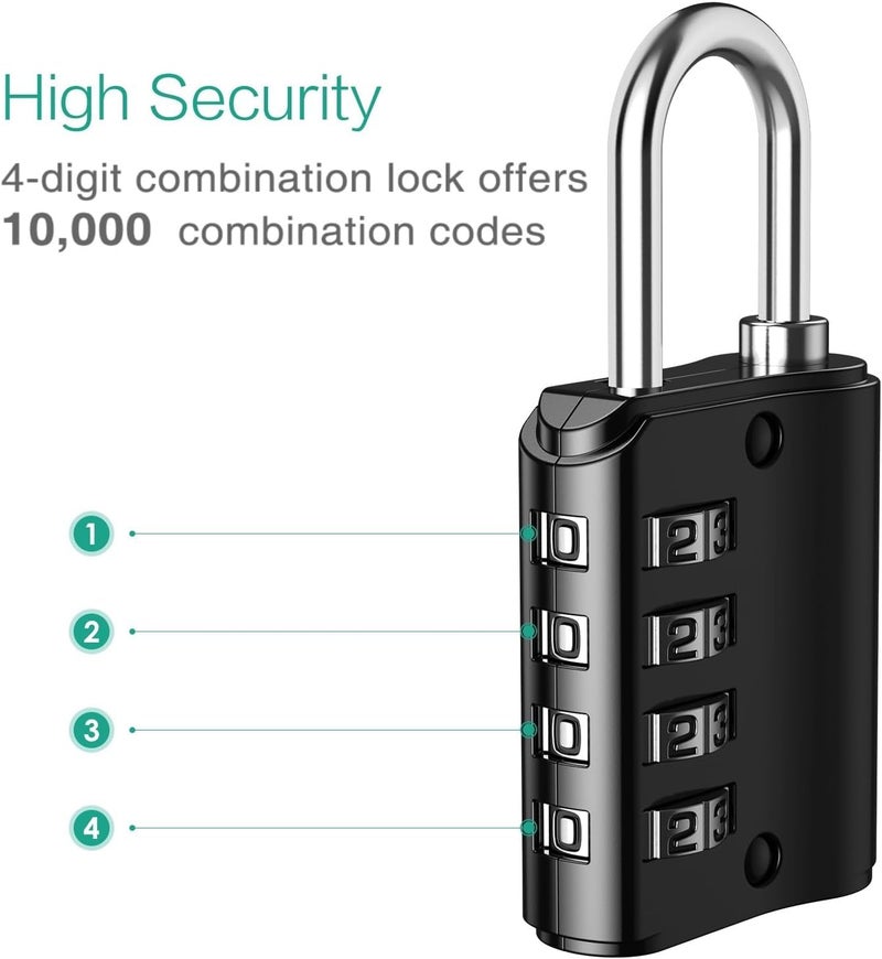 Jukusa 4-Digit Combination Padlock with Backup Key(1) | Heavy Duty Black Metal Security Lock | Resettable Code for Gym Locker, School, Travel, Gate & Storage Use (Black) - Image 2