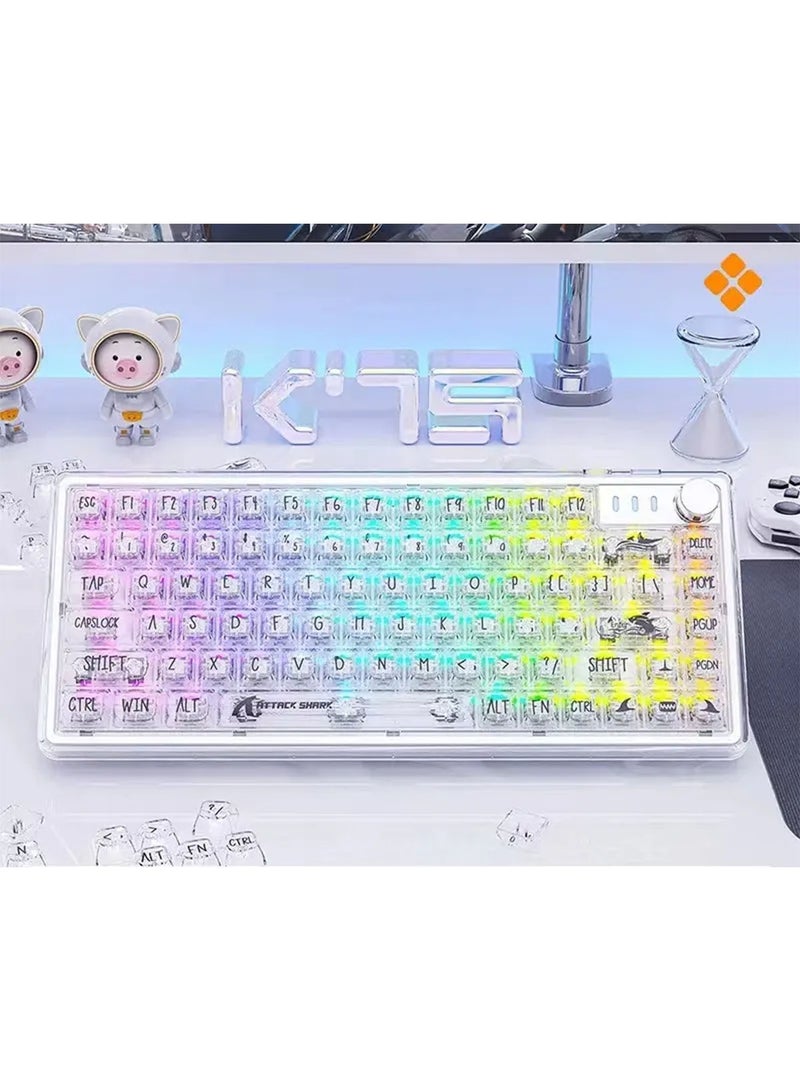 مجموعة لوحة مفاتيح وماوس لاسلكيين مع سماعة رأس سلكية، لوحة مفاتيح شفافة RGB ميكانيكية ثنائية الوضع قابلة لإعادة الشحن بمنفذ USB لألعاب الكمبيوتر - Image 3