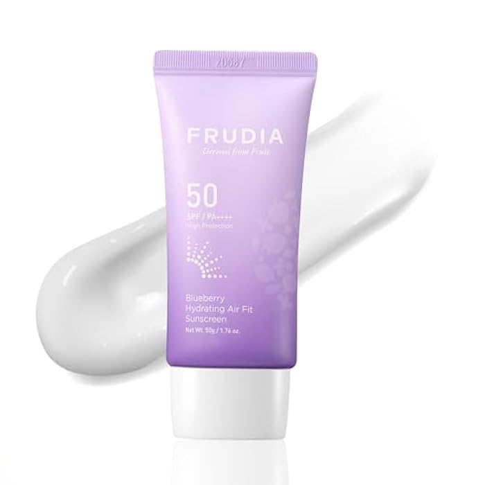 FRUDIA Blueberry Hydrating Air Fit Sunscreen SPF 50 PA++++ Korean Skincare Moisturizing Face Sunscreen with Blueberry Extract, Panthenol & Triple Hyaluronic Acid, Ultra-Light, No White Cast, 1.76 oz - Image 1