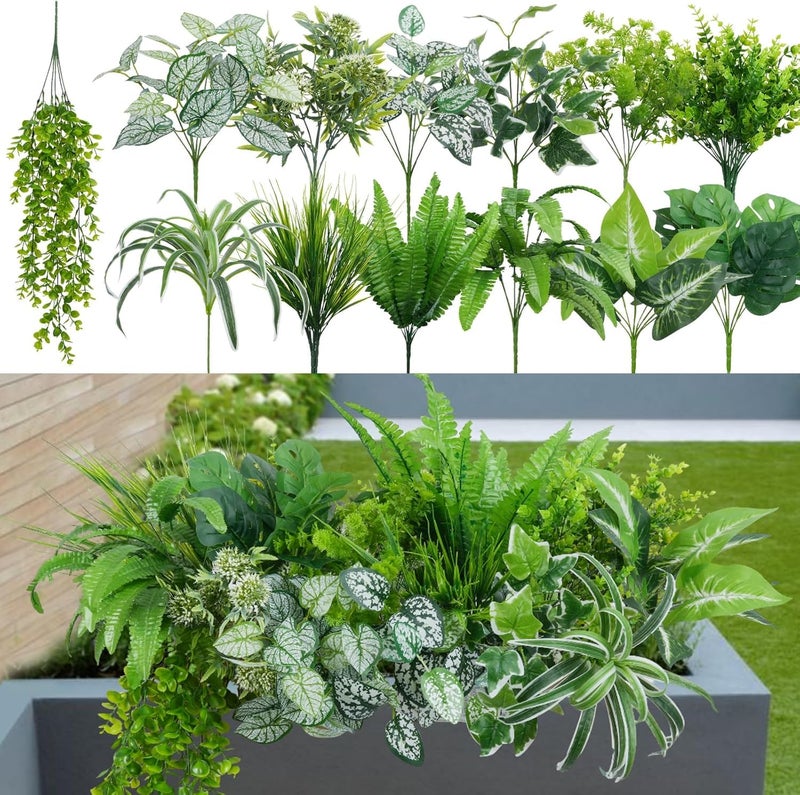 GTIDEA 19Pcs Outdoor Artificial Plants UV Resistant Fake Shrubs Bushes Plastic Greenery, Faux Plants for Outside Indoor Hanging Plants Garden Porch Window Box Home Wedding Farmhouse DÃ©cor - Image 1