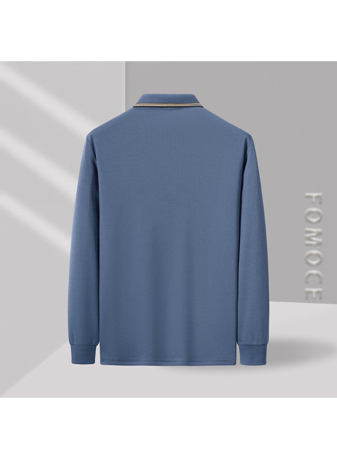Fomoce classic Casual Long-sleeve Polo Shirt For Men - Soft, Comfortable, Easy-care With Zip Collar For Spring/autumn - Image 5