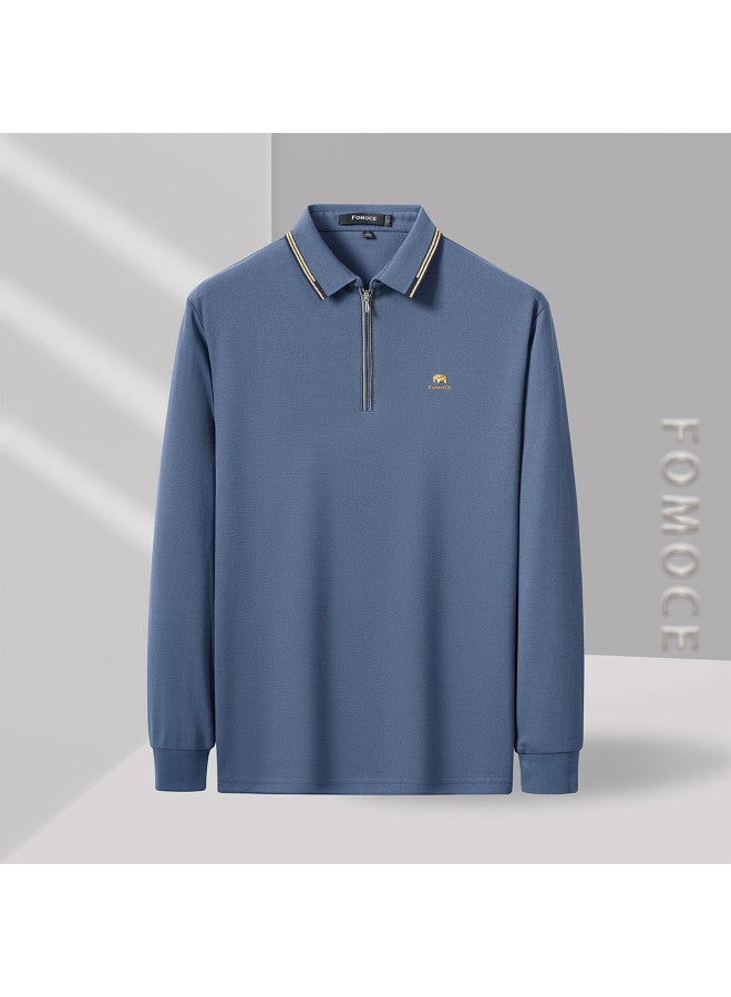 Fomoce classic Casual Long-sleeve Polo Shirt For Men - Soft, Comfortable, Easy-care With Zip Collar For Spring/autumn - Image 4
