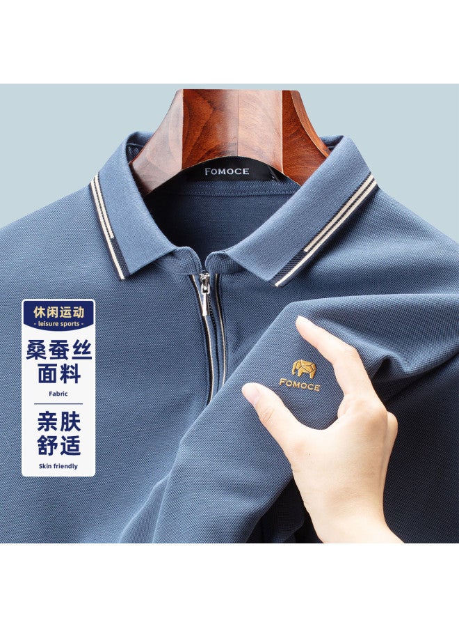 Fomoce classic Casual Long-sleeve Polo Shirt For Men - Soft, Comfortable, Easy-care With Zip Collar For Spring/autumn - Image 2