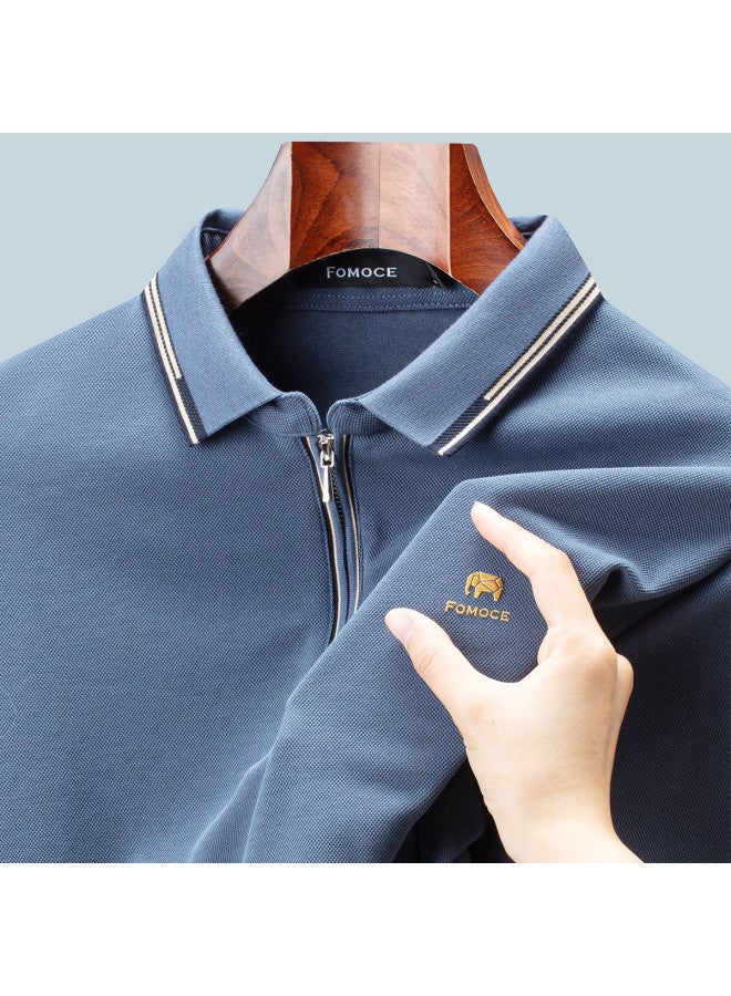 Fomoce classic Casual Long-sleeve Polo Shirt For Men - Soft, Comfortable, Easy-care With Zip Collar For Spring/autumn - Image 3