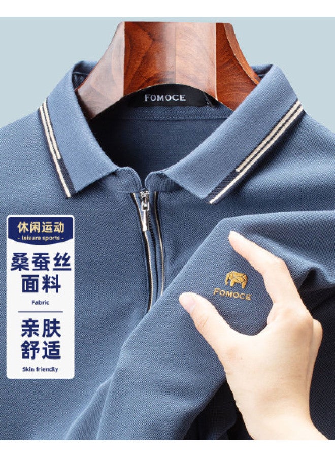 Fomoce classic Casual Long-sleeve Polo Shirt For Men - Soft, Comfortable, Easy-care With Zip Collar For Spring/autumn - Image 1